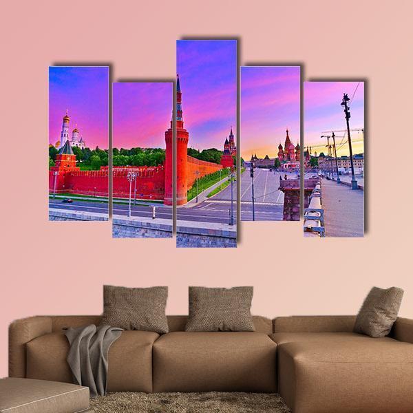 View of Kremlin At Dawn In Moscow Russia Canvas Wall Art-5 Pop-Gallery Wrap-47" x 32"-Tiaracle