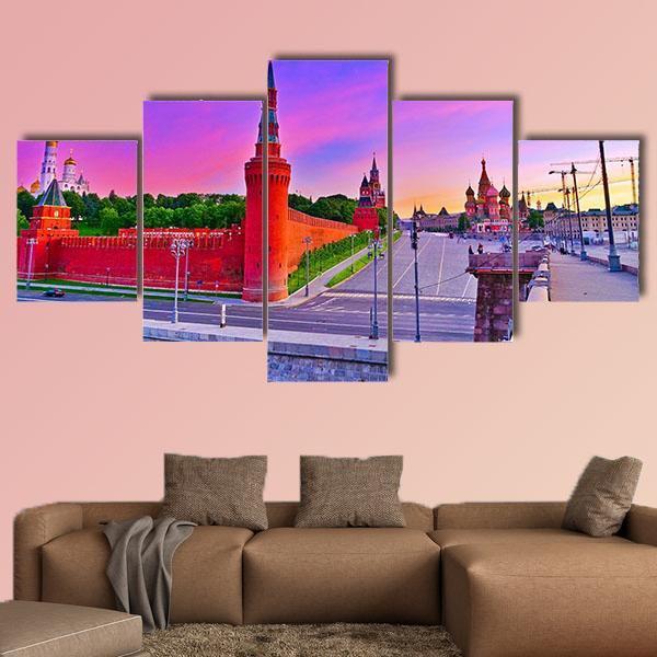 View of Kremlin At Dawn In Moscow Russia Canvas Wall Art-5 Star-Gallery Wrap-62" x 32"-Tiaracle