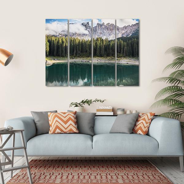 View Of Lago Di Carezza Dolomites In Italy Canvas Wall Art-4 Horizontal-Gallery Wrap-34" x 24"-Tiaracle