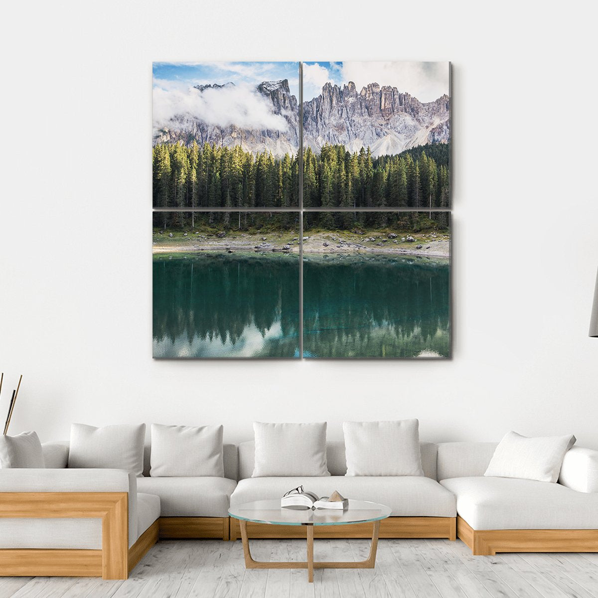 View Of Lago Di Carezza Dolomites In Italy Canvas Wall Art-4 Square-Gallery Wrap-17" x 17"-Tiaracle