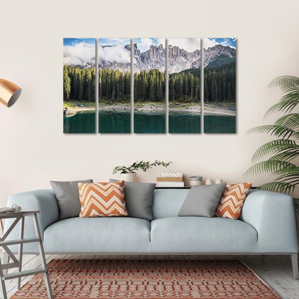 View Of Lago Di Carezza Dolomites In Italy Canvas Wall Art-5 Horizontal-Gallery Wrap-22" x 12"-Tiaracle