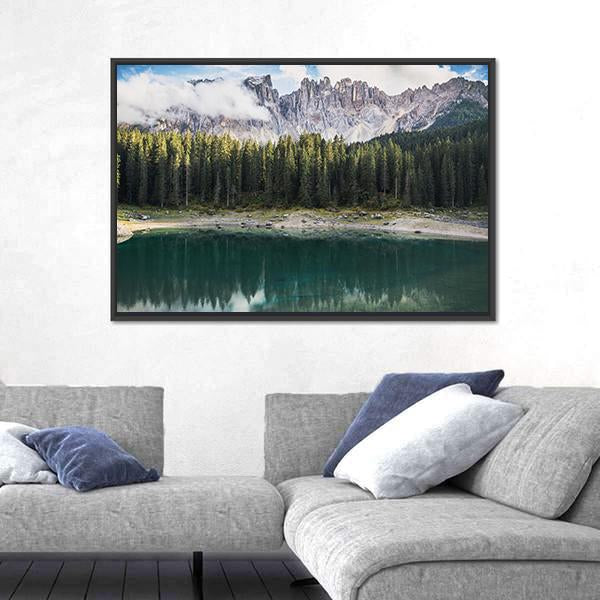 View Of Lago Di Carezza Dolomites In Italy Canvas Wall Art-3 Horizontal-Gallery Wrap-25" x 16"-Tiaracle