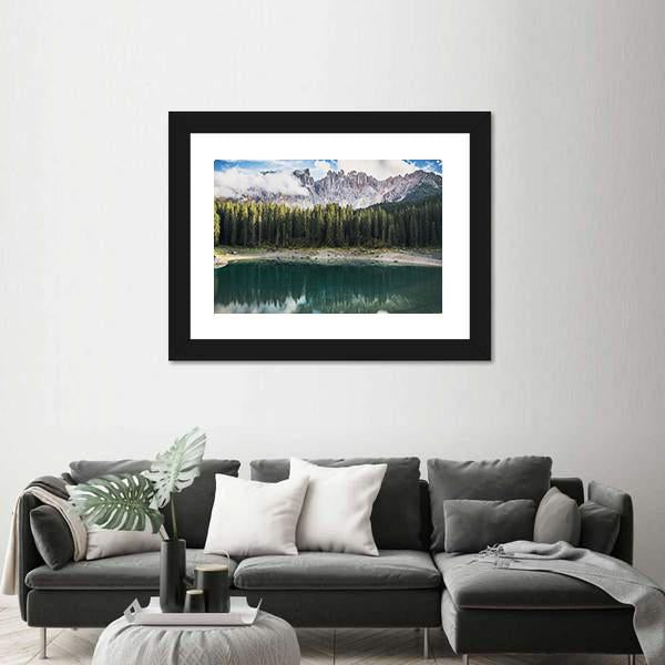 View Of Lago Di Carezza Dolomites In Italy Canvas Wall Art-3 Horizontal-Gallery Wrap-25" x 16"-Tiaracle