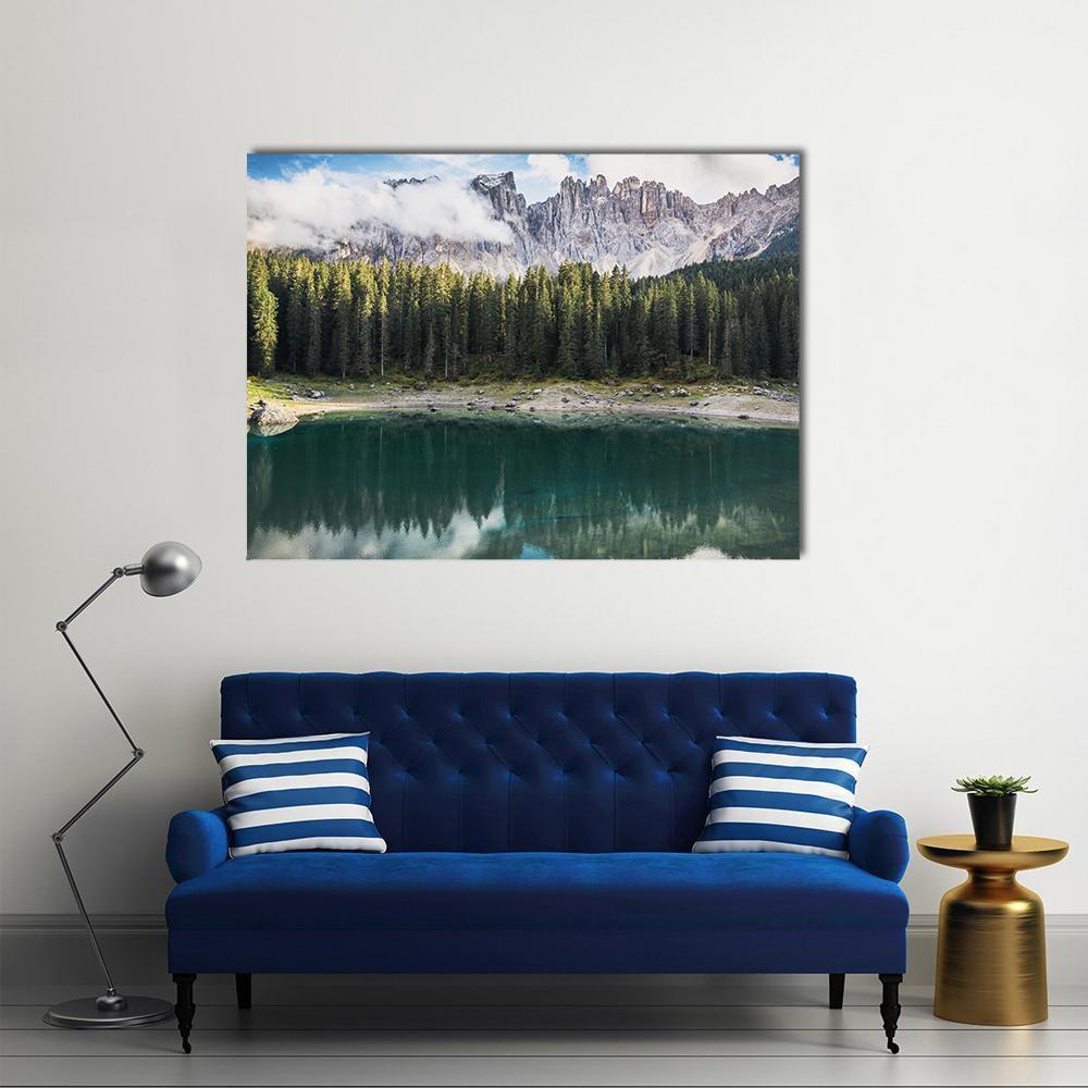 View Of Lago Di Carezza Dolomites In Italy Canvas Wall Art-1 Piece-Gallery Wrap-48" x 32"-Tiaracle