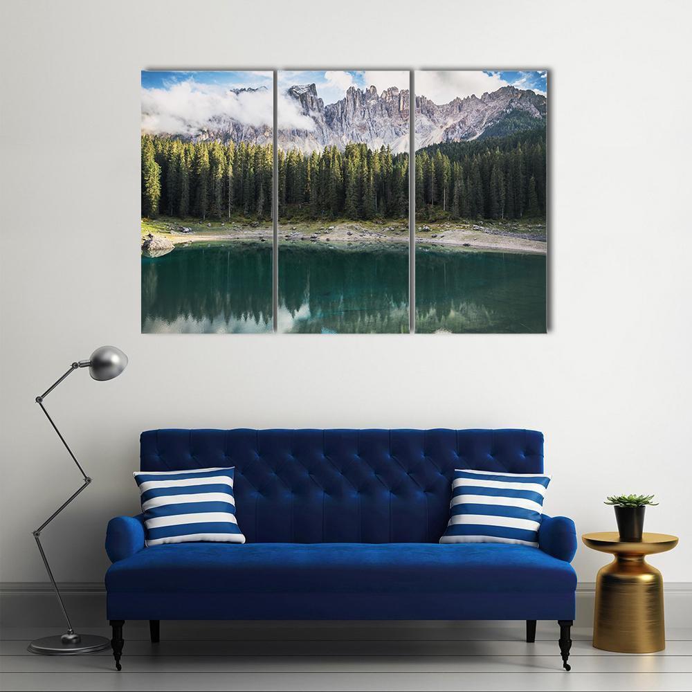 View Of Lago Di Carezza Dolomites In Italy Canvas Wall Art-3 Horizontal-Gallery Wrap-37" x 24"-Tiaracle