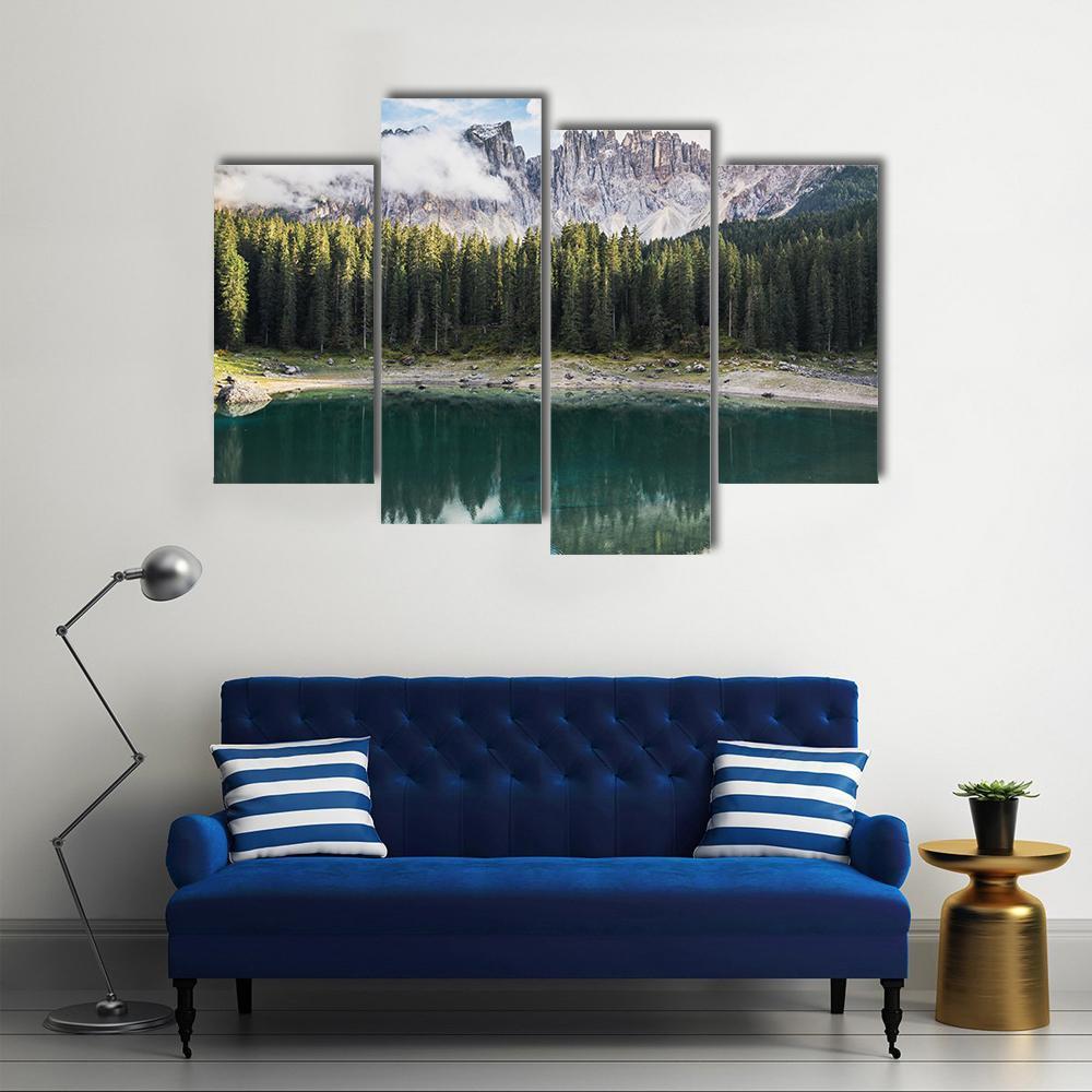 View Of Lago Di Carezza Dolomites In Italy Canvas Wall Art-4 Pop-Gallery Wrap-50" x 32"-Tiaracle