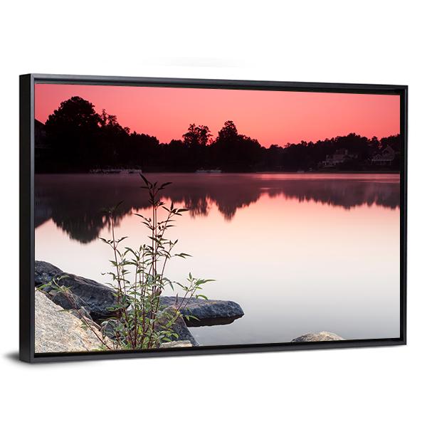 View Of Lake And Houses During Sunrise Canvas Wall Art-3 Horizontal-Gallery Wrap-25" x 16"-Tiaracle