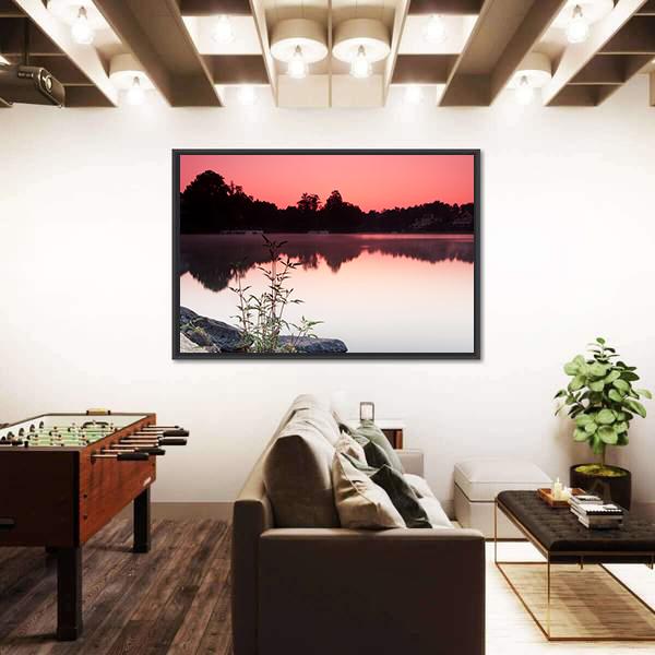 View Of Lake And Houses During Sunrise Canvas Wall Art-3 Horizontal-Gallery Wrap-25" x 16"-Tiaracle