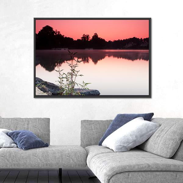 View Of Lake And Houses During Sunrise Canvas Wall Art-3 Horizontal-Gallery Wrap-25" x 16"-Tiaracle