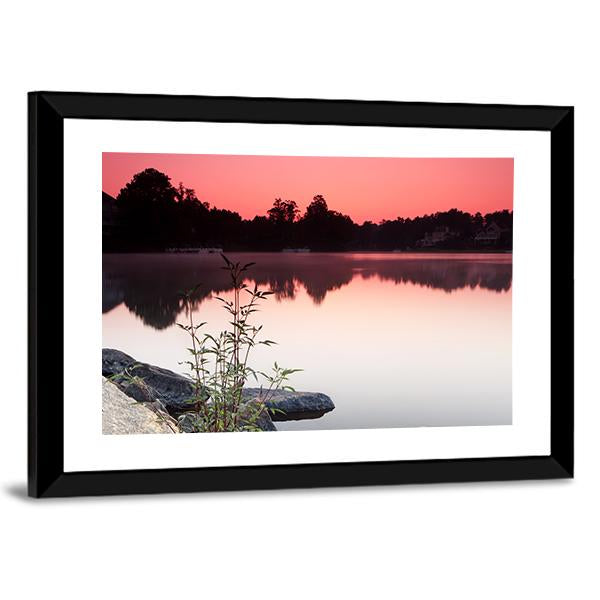 View Of Lake And Houses During Sunrise Canvas Wall Art-3 Horizontal-Gallery Wrap-25" x 16"-Tiaracle
