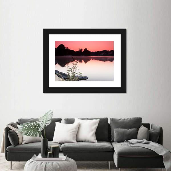 View Of Lake And Houses During Sunrise Canvas Wall Art-3 Horizontal-Gallery Wrap-25" x 16"-Tiaracle