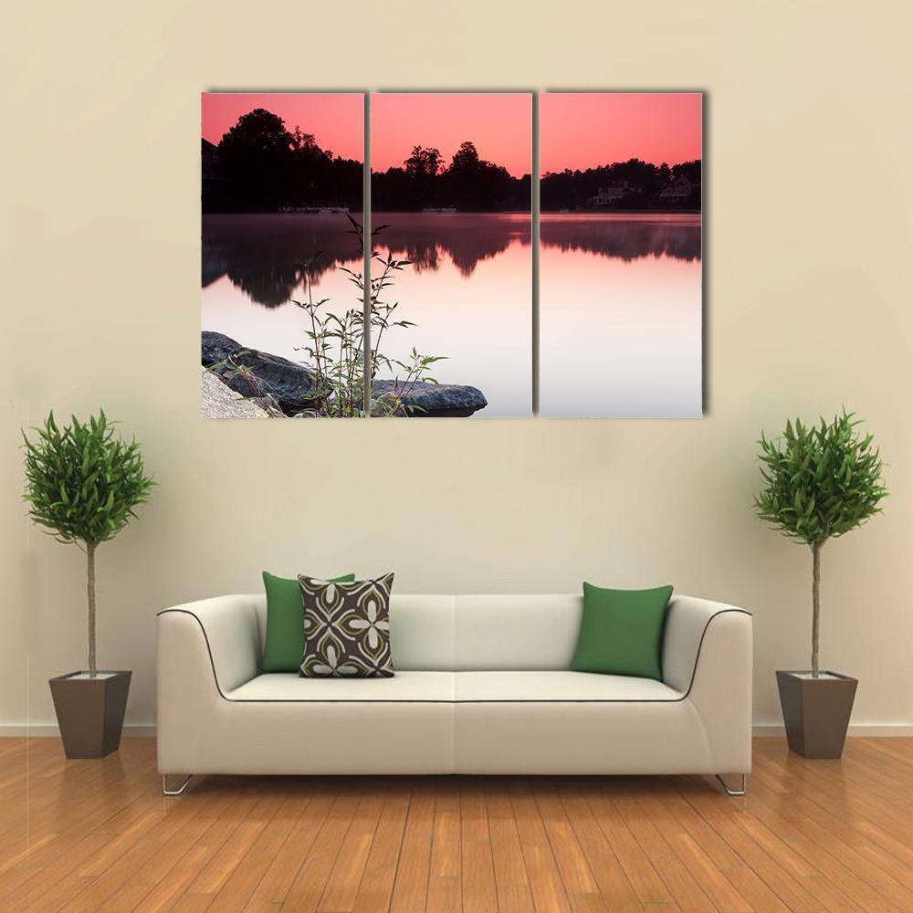 View Of Lake And Houses During Sunrise Canvas Wall Art-3 Horizontal-Gallery Wrap-37" x 24"-Tiaracle