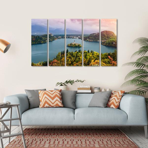 View Of Lake Bled In Slovenia Canvas Wall Art-5 Horizontal-Gallery Wrap-22" x 12"-Tiaracle