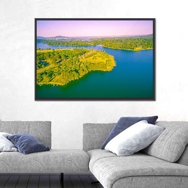 View Of Lake Burley Griffin Canvas Wall Art-3 Horizontal-Gallery Wrap-25&quot; x 16&quot;-Tiaracle