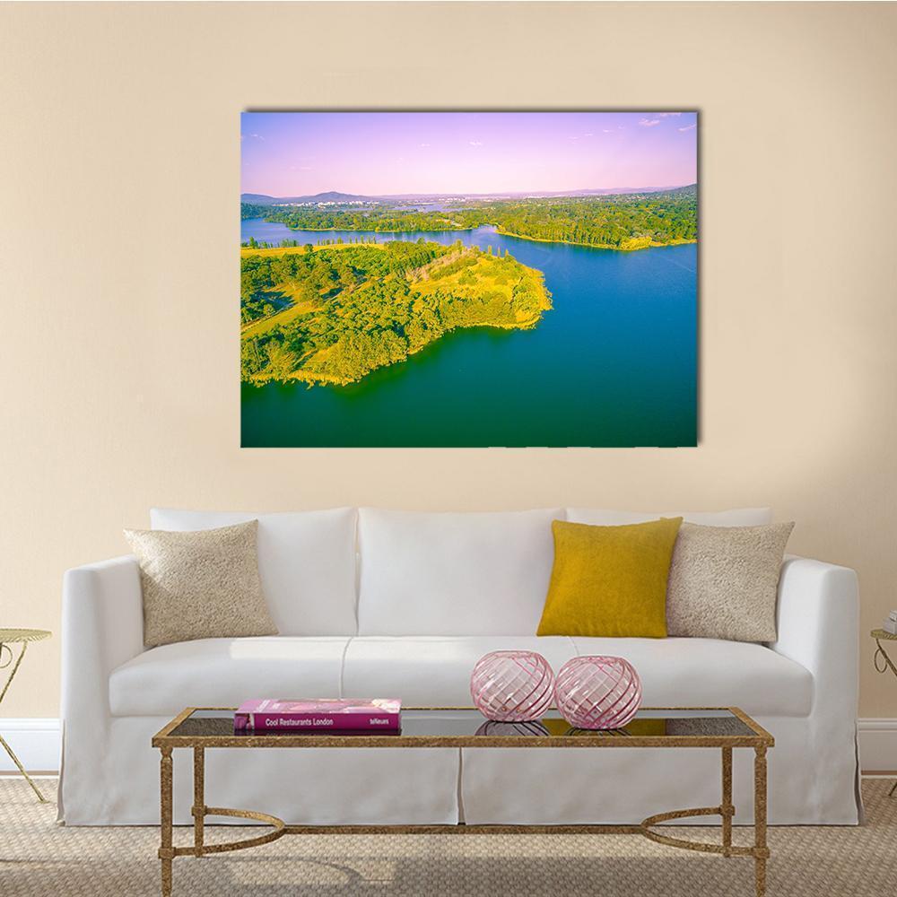View Of Lake Burley Griffin Canvas Wall Art-1 Piece-Gallery Wrap-48&quot; x 32&quot;-Tiaracle