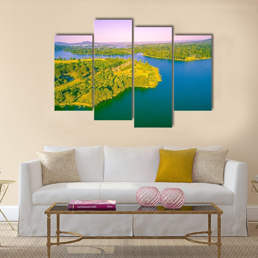 View Of Lake Burley Griffin Canvas Wall Art-4 Pop-Gallery Wrap-50&quot; x 32&quot;-Tiaracle