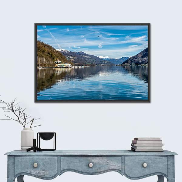 View Of Lake Ceresio Canvas Wall Art-1 Piece-Floating Frame-24" x 16"-Tiaracle