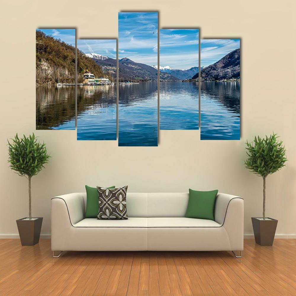 View Of Lake Ceresio Canvas Wall Art-5 Pop-Gallery Wrap-47" x 32"-Tiaracle