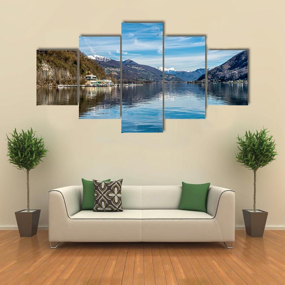 View Of Lake Ceresio Canvas Wall Art-5 Star-Gallery Wrap-62" x 32"-Tiaracle