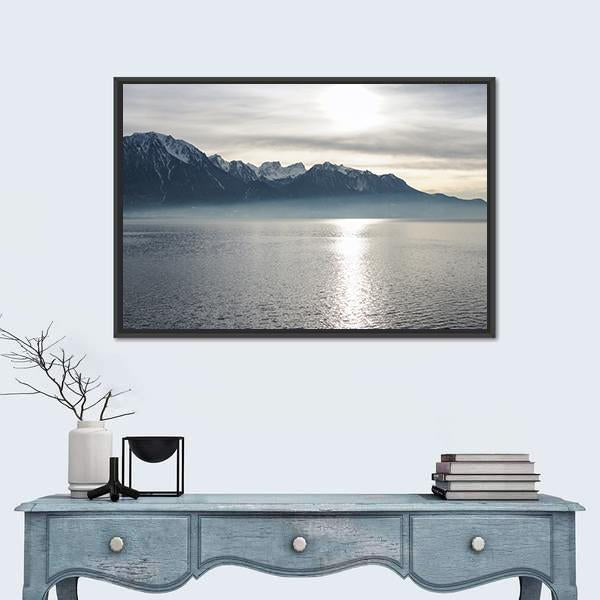 View Of Lake Geneva Canvas Wall Art-1 Piece-Floating Frame-24" x 16"-Tiaracle