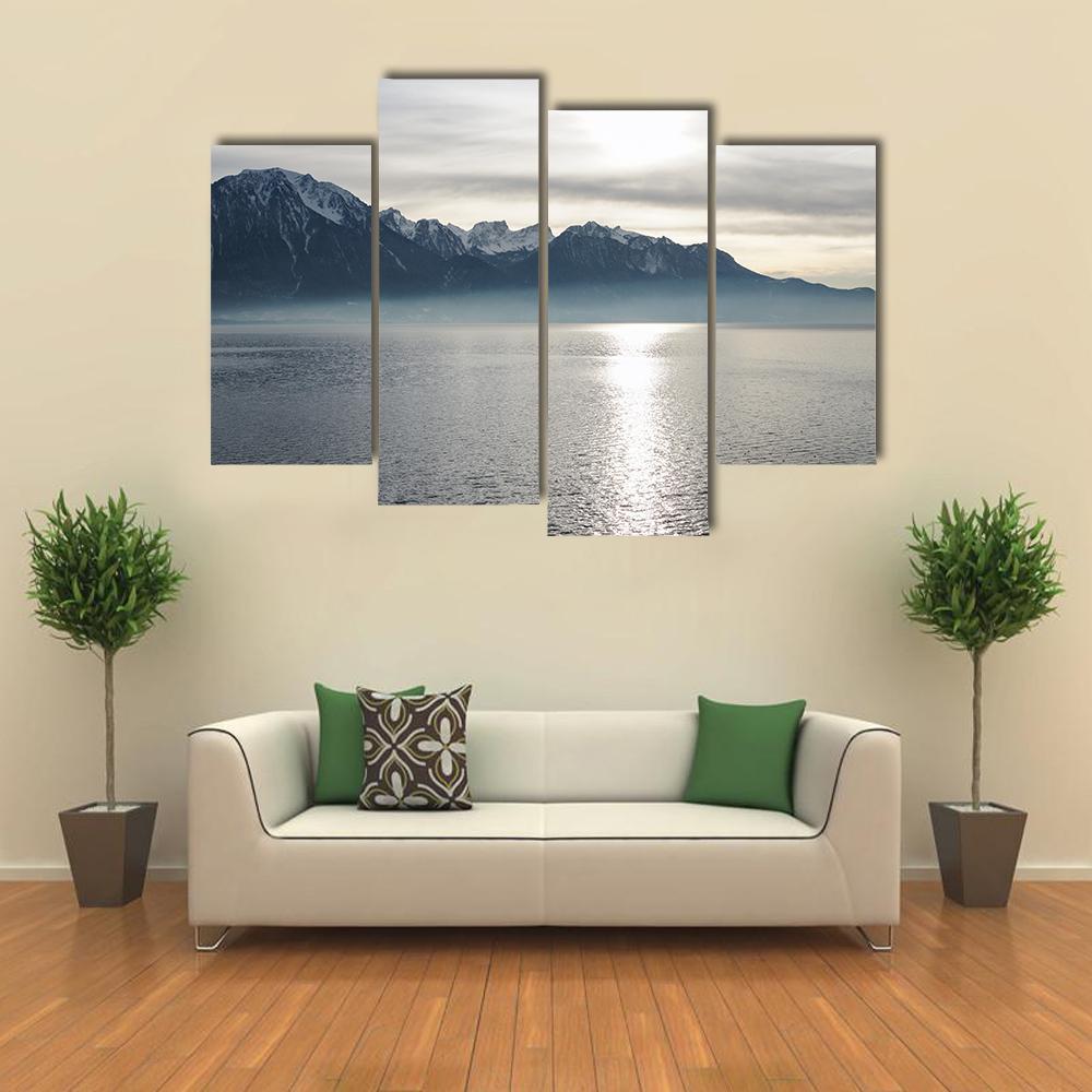 View Of Lake Geneva Canvas Wall Art-4 Pop-Gallery Wrap-50" x 32"-Tiaracle