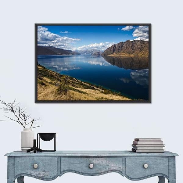 View Of Lake Hawea Canvas Wall Art-1 Piece-Floating Frame-24" x 16"-Tiaracle