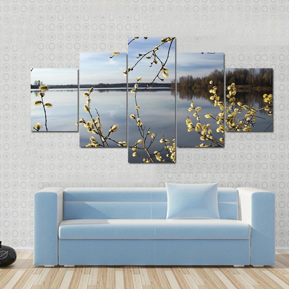 View Of Lake In Spring Canvas Wall Art-3 Horizontal-Gallery Wrap-37" x 24"-Tiaracle