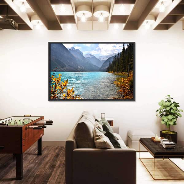 View Of Lake Louise With Autumn Colors Canvas Wall Art-3 Horizontal-Gallery Wrap-25" x 16"-Tiaracle