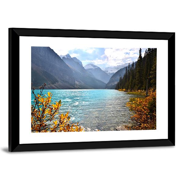 View Of Lake Louise With Autumn Colors Canvas Wall Art-3 Horizontal-Gallery Wrap-25" x 16"-Tiaracle