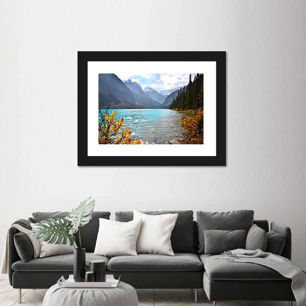 View Of Lake Louise With Autumn Colors Canvas Wall Art-3 Horizontal-Gallery Wrap-25" x 16"-Tiaracle