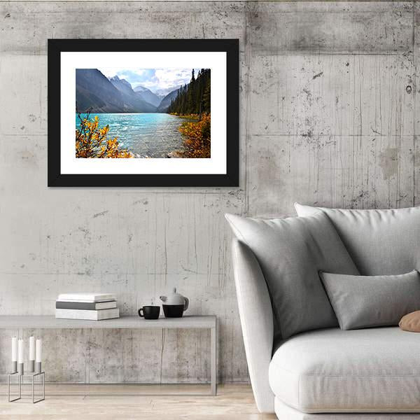 View Of Lake Louise With Autumn Colors Canvas Wall Art-3 Horizontal-Gallery Wrap-25" x 16"-Tiaracle