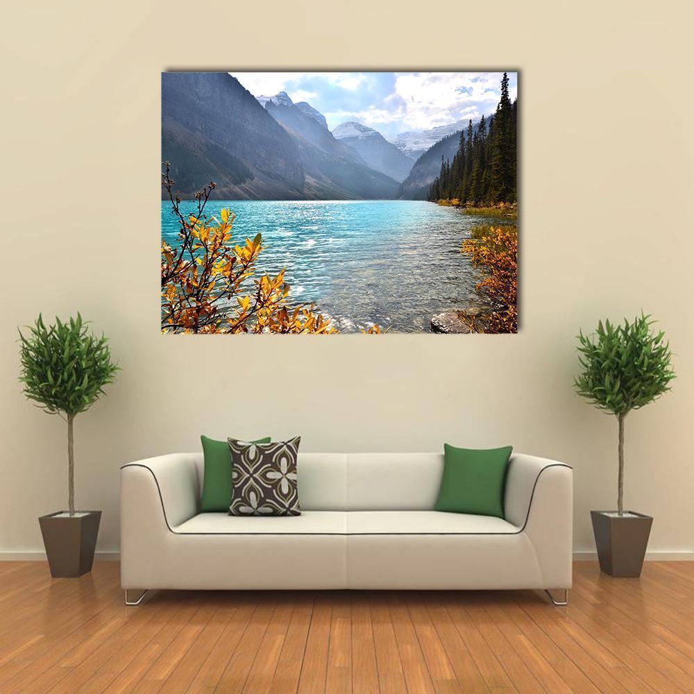 View Of Lake Louise With Autumn Colors Canvas Wall Art-1 Piece-Gallery Wrap-48" x 32"-Tiaracle
