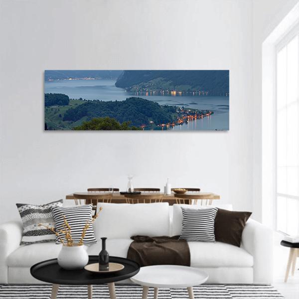 View Of Lake Lucerne In Switzerland Panoramic Canvas Wall Art-3 Piece-25" x 08"-Tiaracle