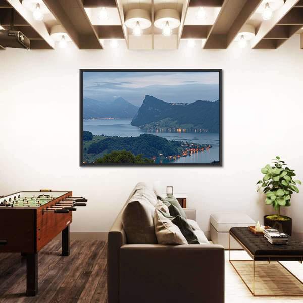 View Of Lake Lucerne In Switzerland Panoramic Canvas Wall Art-1 Piece-36" x 12"-Tiaracle