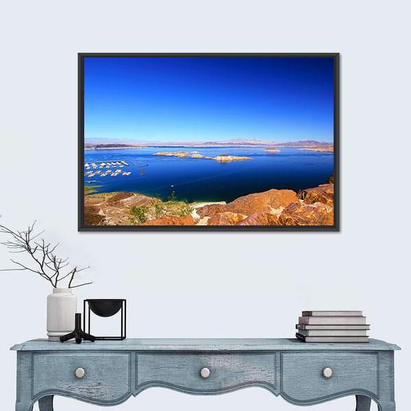 View Of Lake Mead Canvas Wall Art-1 Piece-Floating Frame-24" x 16"-Tiaracle