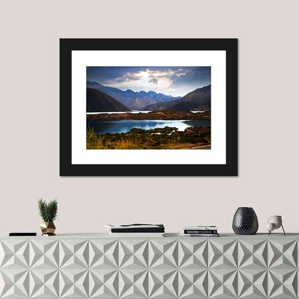 View Of Lake Near Andes mountains Canvas Wall Art-1 Piece-Framed Print-20" x 16"-Tiaracle