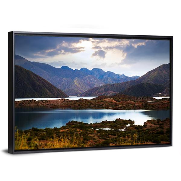 View Of Lake Near Andes mountains Canvas Wall Art-3 Horizontal-Gallery Wrap-25" x 16"-Tiaracle