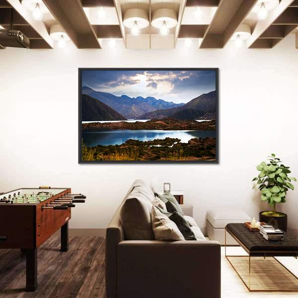View Of Lake Near Andes mountains Canvas Wall Art-3 Horizontal-Gallery Wrap-25" x 16"-Tiaracle