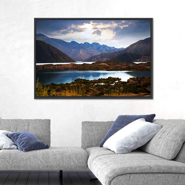 View Of Lake Near Andes mountains Canvas Wall Art-3 Horizontal-Gallery Wrap-25" x 16"-Tiaracle