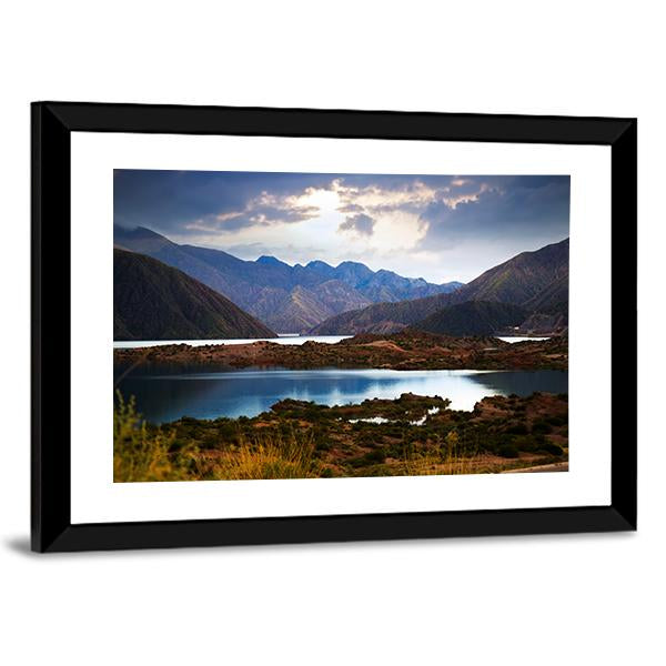 View Of Lake Near Andes mountains Canvas Wall Art-3 Horizontal-Gallery Wrap-25" x 16"-Tiaracle