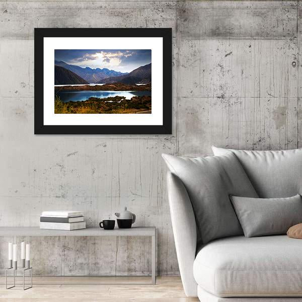 View Of Lake Near Andes mountains Canvas Wall Art-3 Horizontal-Gallery Wrap-25" x 16"-Tiaracle