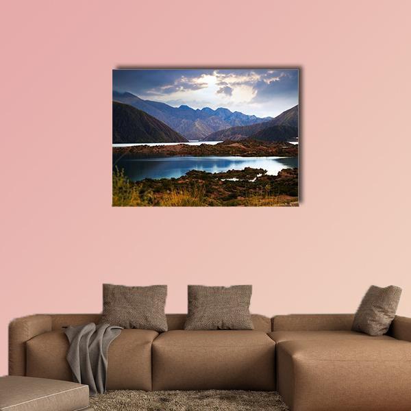 View Of Lake Near Andes mountains Canvas Wall Art-1 Piece-Gallery Wrap-48" x 32"-Tiaracle