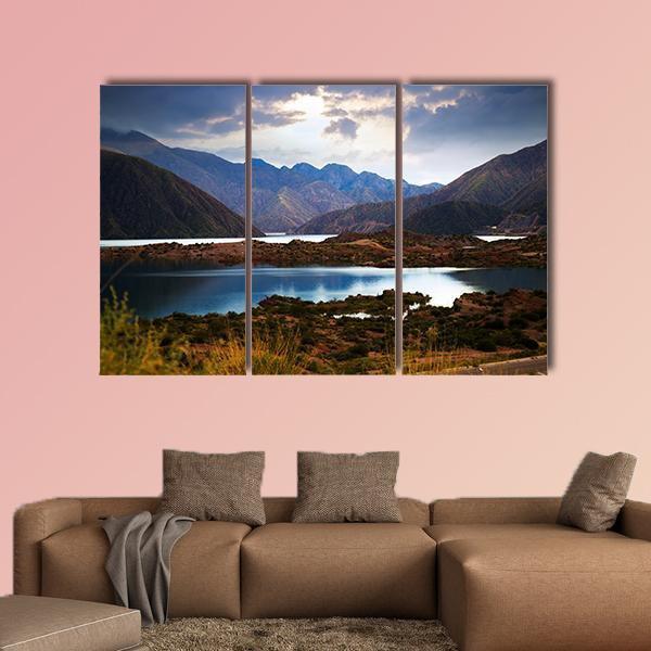 View Of Lake Near Andes mountains Canvas Wall Art-3 Horizontal-Gallery Wrap-37" x 24"-Tiaracle