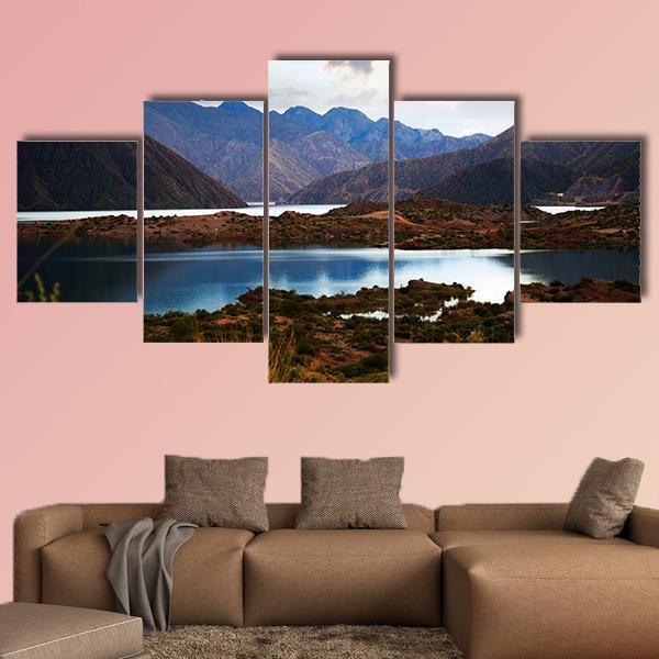 View Of Lake Near Andes mountains Canvas Wall Art-5 Star-Gallery Wrap-62" x 32"-Tiaracle