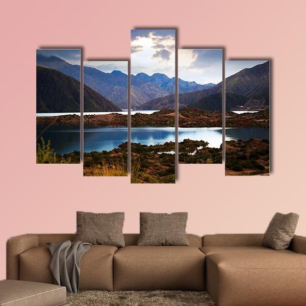 View Of Lake Near Andes mountains Canvas Wall Art-3 Horizontal-Gallery Wrap-25" x 16"-Tiaracle