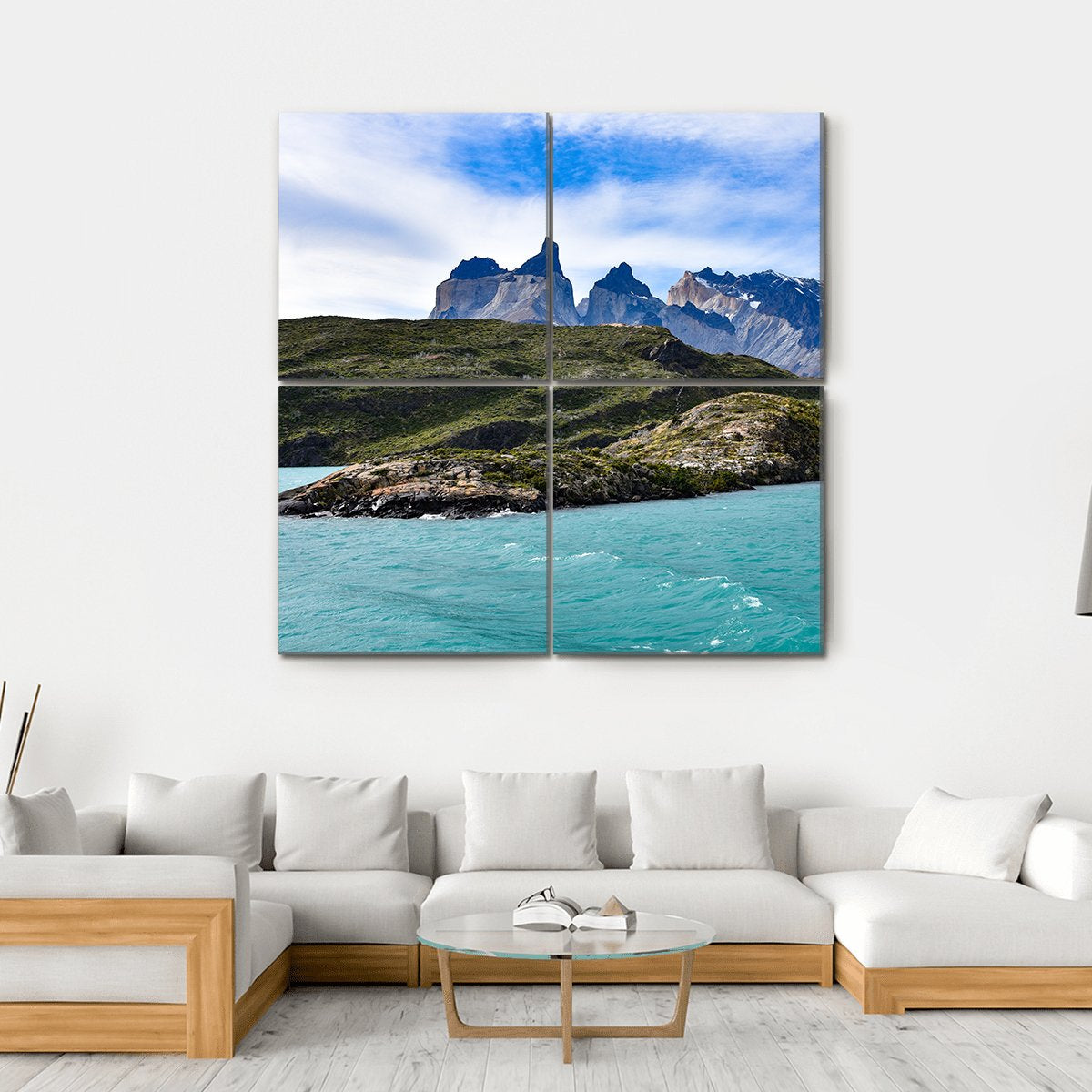 View Of Lake Pehoe Canvas Wall Art-4 Square-Gallery Wrap-17" x 17"-Tiaracle