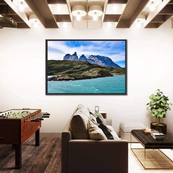 View Of Lake Pehoe Canvas Wall Art-5 Horizontal-Gallery Wrap-22" x 12"-Tiaracle