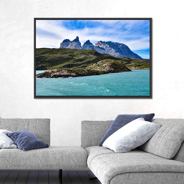 View Of Lake Pehoe Canvas Wall Art-3 Horizontal-Gallery Wrap-25" x 16"-Tiaracle
