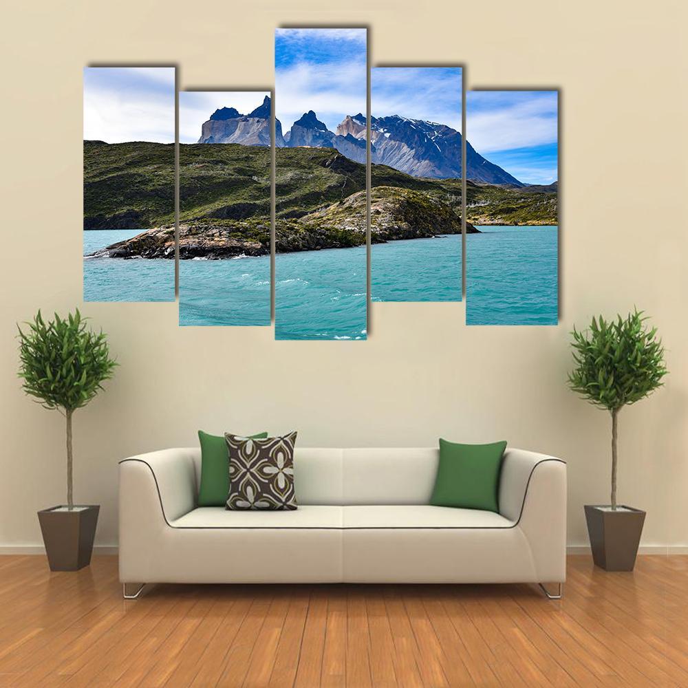 View Of Lake Pehoe Canvas Wall Art-5 Pop-Gallery Wrap-47" x 32"-Tiaracle