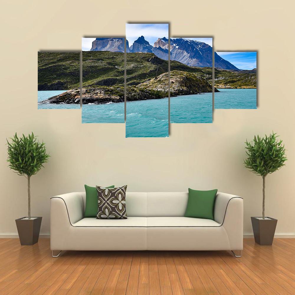 View Of Lake Pehoe Canvas Wall Art-5 Star-Gallery Wrap-62" x 32"-Tiaracle